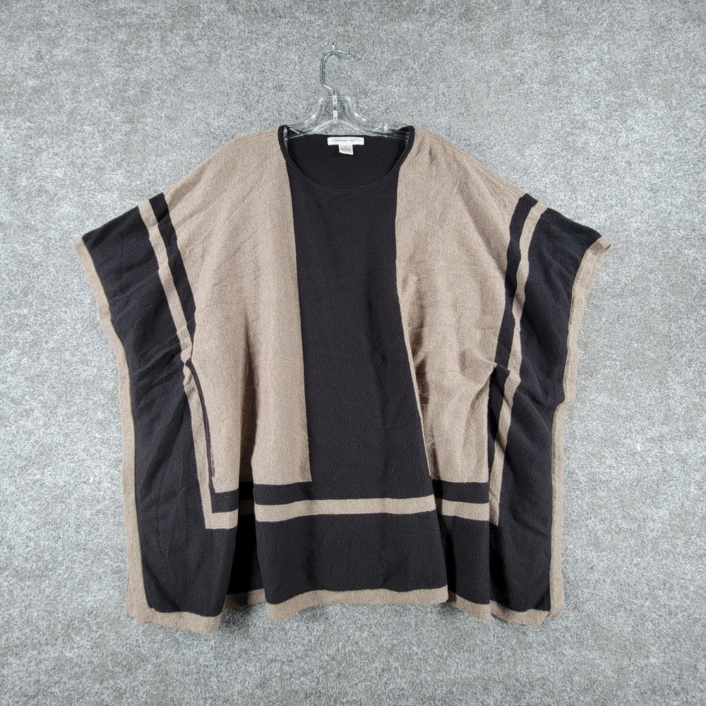 August Silk Poncho Sweater‎ Womens M Beige Black Colorblock Oversized Kaftan